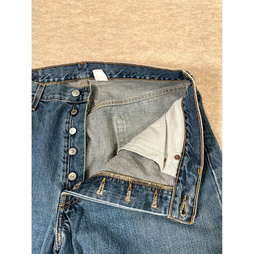 Levis 501 Original Fit Jeans Mens 36x32 Blue Denim Cotton High Rise Straight Leg
